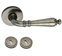 Infinity Decor Pewter Lever Door Handle with Choice of Escutcheons - Antique Old English Style (Handle + Oval Standard Escutcheon (Pair))