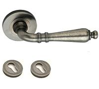 Infinity Decor Pewter Lever Door Handle with Choice of Escutcheons - Antique Old English Style (Handle + Euro Profile Escutcheon (Pair))