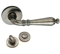 Infinity Decor Pewter Lever Door Handle with Choice of Escutcheons - Antique Old English Style (Handle + Bathroom Thumb Turn)