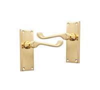 Infinity Decor Polished Brass Victorian Scroll Lever Latch 115mm Door Handle on Square Backplate Set Passage Door Pulls - Suitable for Internal & Exterior Doors