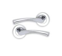 Infinity Decor Polished Chrome Twisted Lever on Rose Door Handle Set Pack - Modern Style Pull Handle Ideal for Interior and Exterior Doors