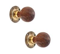 Infinity Decor Pure Ebony Wood and Rosewood Beehive Wooden Door Knobs/Mortice Rim Knob/Solid Brass Rose Plate Aged Brass Finish (Rosewood Beehive)