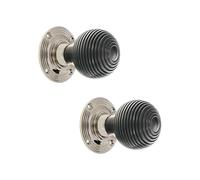 Infinity Decor Pure Ebony Wood & Rosewood Door Knobs/Wooden Beehive Victorian Mortice Rim Knob/Solid Brass Rose Plate Polished Nickel Finish (Ebony Beehive)