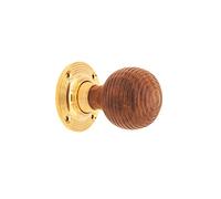 Infinity Decor Pure Ebony Wood & Rosewood Door Knobs/Wooden Beehive Victorian Mortice Rim Knob/Solid Brass Rose Plate Polished Brass Finish (Rosewood Beehive)