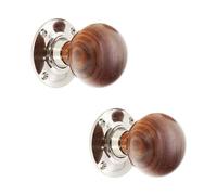 Infinity Decor Pure Ebony Wood & Rosewood Door Knobs/Wooden Victorian Mortice Rim Knobs/Solid Brass Rose Plate Polished Nickel Finish 4 Design (Rosewood Bun)