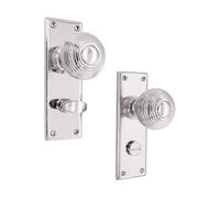 Infinity Decor Reeded Knob on Backplate Bathroom Door Polished Nickel 150mm