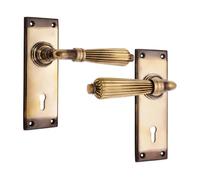 Infinity Decor Reeded Lever Backplate Lock Handle 150mm (Aged Brass)