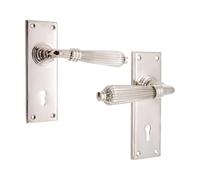 Infinity Decor Reeded Lever Backplate Lock Handle 150mm (Polished Nickel)