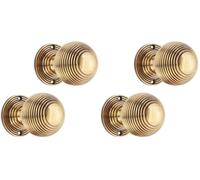 Infinity Decor Reeded Round Rim Mortice Solid Brass Door Knobs Pull Handles Set 60mm in Aged Brass Finish for Interior & Exterior Doors (Pack of 2)