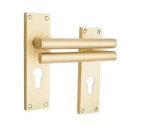 Infinity Decor Satin Brass Euro Lock Lever on Rectangular Backplate Handle Pair - Ideal for Internal/External Doors Euro Profile Cut-Out Design