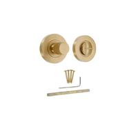 Infinity Decor Satin Brass Heavy Duty Ribbed Pattern Security Thumb Turn and Release Lock Pack with Emergency Release - Solid Brass Toilet WC Privacy Latch for Bathroom Doors