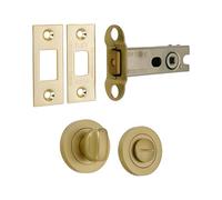 Infinity Decor Satin Brass Thumb Turn and Release with 3” Tubular Deadbolt Bathroom Door Lock Kit - Ideal for Internal Wooden Bedroom Toilet Doors