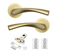 Infinity Decor Satin Brass Twisted Lever on Rose Modern Internal Door Handles Set with Options of Latch Lock Bathroom Door Pack (Latch Pack)