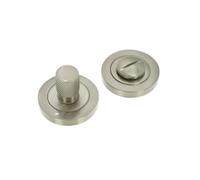 Infinity Decor Satin Nickel Heavy Duty Knurled Pattern Security Thumb Turn and Release Lock Pack with Emergency Release - Toilet WC Privacy Latch for Bathroom Doors