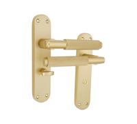 Infinity Decor Set of Knurled Lever Door Handle Thumb Turn on Shaped Backplate Bathroom Latch Lever Handle for Internal & External Use (Satin Brass)