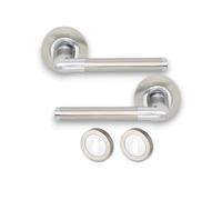 Infinity Decor Set of Oval T Bar Lever Door Handles Pair on Rose Set Dual Tone Finish with Escutcheon Pack - Ideal for Interior & Exterior Doors