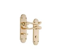 Infinity Decor Set of Polished Brass Victorian Scroll Curved Lever Door Handle on Half Round Backplate Bathroom Latch Handle for Internal & External Use