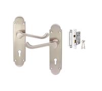 Infinity Decor Set of Victorian Scroll Half Round Lever on Backplate Lock Handles with Mortice Sash Lock Pack Satin Nickel - for Interior & Exterior Doors