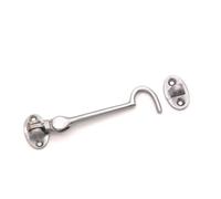 Infinity Decor Solid Brass 4Inch (100mm) Cabin Hook and Eye Silent Catch Satin Chrome Finish - Window Shed Door Gate Latches