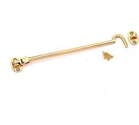 Infinity Decor Solid Brass Cabin Hook and Eye Silent Catch 250mm Door Window Shed Gate Latches in Polished Brass Finish