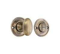 Infinity Decor Solid Brass Traditional Style Slimline Bathroom Privacy Thumb Turn and Release Latch Antique Brass Finish for Interior Exterior Toilet Doors