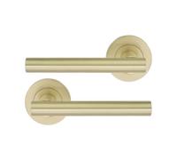 Infinity Decor T Bar Lever on Rose Mortice Sprung Latch Door Handles Set Passage Pull Handles - Ideal for Interior & Exterior Use (Satin Brass)