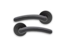 Infinity Decor Tang Curved Lever on Rose Latch Door Handles Set - Matt Black for Interior & Exterior Doors