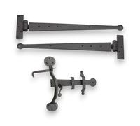 Infinity Decor Traditional Hand Forged Iron 18” Iron Tee Hinge Penny End & Suffolk Latch Door Kit Beeswax Finish - for Wooden Gate, Shed, Barn Door