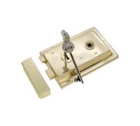 Infinity Decor Traditional Iron Fluted Rim Lock Latch Set in Electro Brass Finish - Traditional Key Locking Security Ideal for Interior or Exterior Doors