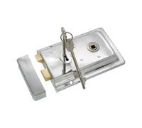 Infinity Decor Traditional Iron Fluted Rim Lock with Keys Set 155mm x 105mm Locking Security Ideal for Internal and External Doors (Polished Chrome)