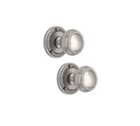 Infinity Decor Traditional Satin Chrome Georgian Mortice Door Knobs Pair 50mm - Solid Brass Round Sprung Pull Handles Set for Internal and External Use