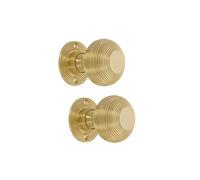 Infinity Decor Traditional Style Reeded Beehive Mortice Rim Door Knob Set Round Satin Brass 50mm Pull Handles Pair - Ideal for Interior and Exterior Use