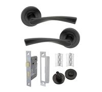 Infinity Decor Twisted Lever on Rose Internal Door Handles Set with Options of Latch Lock Bathroom Door Pack - Matt Black (Bathroom Pack)