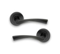 Infinity Decor Twisted Lever on Rose Internal Door Handles Set with Options of Latch Lock Bathroom Door Pack - Matt Black (Lever Handles Only)
