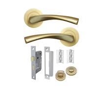 Infinity Decor Twisted Lever on Rose Modern Internal Door Handles Set with Options of Latch Lock Bathroom Door Pack - Satin Brass (Bathroom Pack)