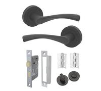 Infinity Decor Twisted Lever on Rose Modern Internal Door Handles Set with Options of Latch Lock Bathroom Door Pack - Gun Metal Grey (Bathroom Pack)