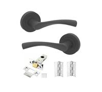 Infinity Decor Twisted Lever on Rose Modern Internal Door Handles Set with Options of Latch Lock Bathroom Door Pack - Gun Metal Grey (Latch Pack)