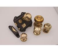 Infinity Decor Victorian Cast Iron Rim Latch Bath Bedroom Lock Door Knob Handle Sets - Brass (Rim Lock + Bloxwich 60mm Door Knob)