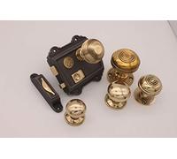 Infinity Decor Victorian Cast Iron Rim Latch Bath Bedroom Lock Door Knob Handle Sets - Brass (Rim Lock + Cottage 40mm Door Knob)