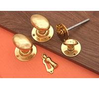 Infinity Decor Victorian Oval Mortice Door knob with Escutcheons/Privacy Polished Brass (Door Knob + Bath Thumb Turn)