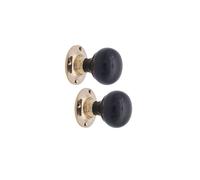 Infinity Decor Victorian Pure Ebony Bun Wooden Mortice Rim Door Knobs Pull Handles on Polished Brass Rose 60mm - Ideal for Interior & Exterior Use