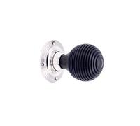 Infinity Decor Victorian Pure Ebony Wooden Beehive Mortice Rim Door Knobs Pull Handles on Polished Nickel Rose 55mm - Ideal for Interior & Exterior Use