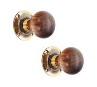 Infinity Decor Victorian Rosewood Bun Wooden Mortice Rim Door Knobs Pull Handles on Aged Brass Rose 60mm - Ideal for Interior & Exterior Use