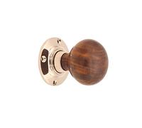 Infinity Decor Victorian Rosewood Bun Wooden Mortice Rim Door Knobs Pull Handles on Polished Nickel Rose 60mm - Ideal for Interior & Exterior