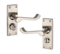 Infinity Decor Victorian Scroll Latch Lever Privacy Locking Door Handles in Brass/Satin/Chrome, Suitable for All Types of Bathrooms and Bedroom Doors 118x40mm Backplate (Satin Nickel)