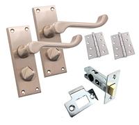 Infinity Decor Victorian Scroll Lever Latch Privacy Door Handles Set Chrome/Brass/Satin, Suitable for All Types of Bathrooms and Bedroom Doors 118x40mm Backplate (Satin Nickel)