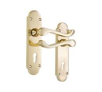 Infinity Decor Victorian Scroll Lever Lock on Shaped Backplate Internal Door Handles Set - Ideal for Internal Doors 168mm x 40mm Backplate in Various Finishes (Polished Brass)