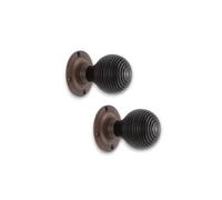 Infinity Decor Victorian Style Ebonised Wood Beehive Rim Mortice Door Knobs with Matt Antique Rose 55mm - Wooden Pull Door Handles Ideal for Interior & Exterior Use