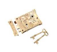 Infinity Decor Victorian Style Floral Iron/Solid Brass Rim Lock Latch Security Set with Keys for Internal and External Shed Doors Gates (Polished Brass)