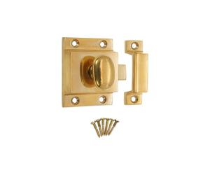 Infinity Decor Vintage Style Brass Kitchen Cupboard Catch with Thumb Turn Knob Polished Brass Finish Latch Lock - Ideal for Cabinet Desk Drawer Doors